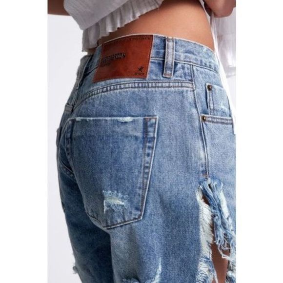 ONE TEASPOON Frankies Long Length Denim Short Cobaine Size 27 - Picture 5 of 10
